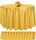 12 Pack 120 Inch Gold Satin Tablecloth - Premium Bright Silky Round Tablecloth Overlay Smooth Fabric Table Cover, Table Decoration for Wedding Party Banquet Events Restaurant Kitchen Dining