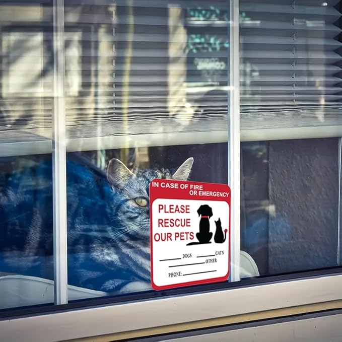 in Case of Fire or Emergency Please Rescue Our Pets Stickers – Pet Alert Safety Stickers, 5x4 inch Pet Fire Rescue Signs for Car and Home Windows 6PCS