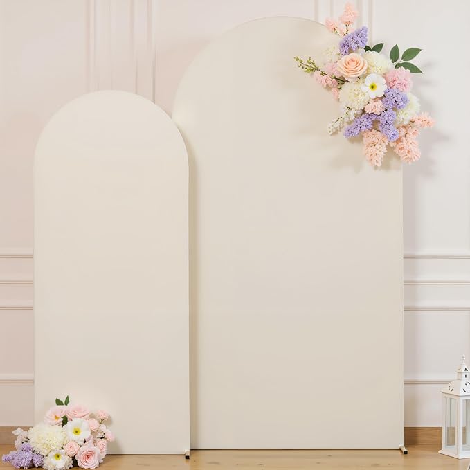 7.2FT 6FT Arch Backdrop Cover for Wedding, Set of 2 Stretchy Spandex Fitted Arch Stand Cover for Baby Shower, Birthday Party Decor, Chiara Backdrop Cover with Double-Sided Design(Beige)