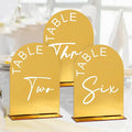Gold Mirror Arch Wedding Table Numbers 1-30 with Stands, 5x7 Inch Acrylic Arch Sign with Holder for Wedding Reception Table Centerpiece Decoration(Gold Mirror)