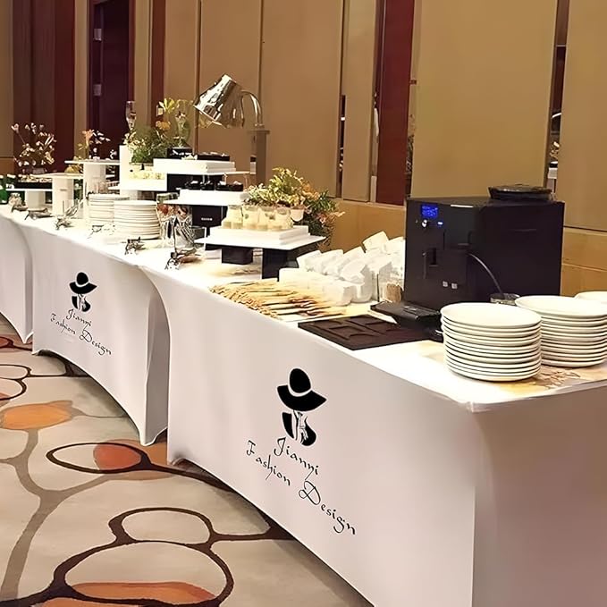 Custom Table Cloth with Business Logo 4FT 5FT 6 FT 8 FT Spandex Customized Table Cover Stretch for Tradeshow Events Birthday Wedding Anniversary Mantel Personalized Table Cloth (6FT)