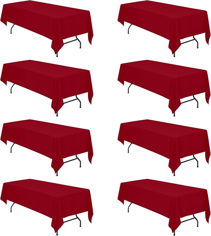 BRILLMAX 8 Pack Burgundy Tablecloths for 8 Foot Rectangle Tables 60 x 126 Inch - 8ft Rectangular Bulk Linen Polyester Fabric Washable Cloth Cover for Wedding Reception Banquet Birthday Party