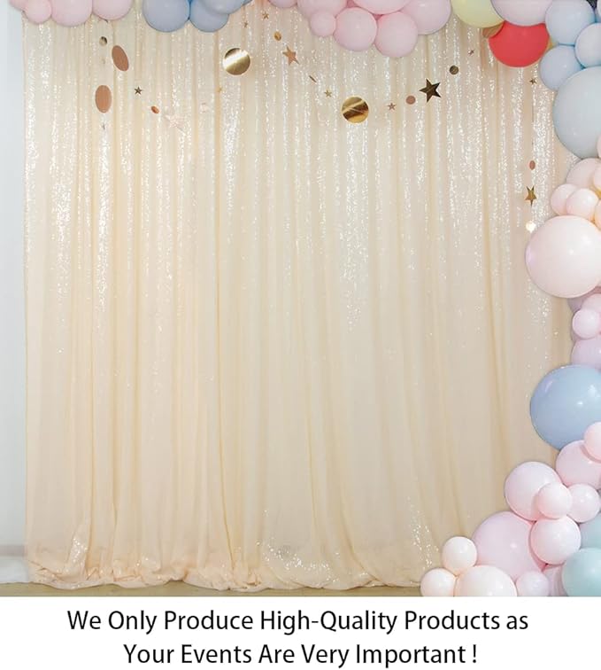ShinyBeauty 8FT x 10FT Ivory Sequin Backdrop | Sparkle Fabric Drapes for Photoshoots | Glitter Background for Birthday Parties & Photography | Durable & Elegant Photo Backdrop