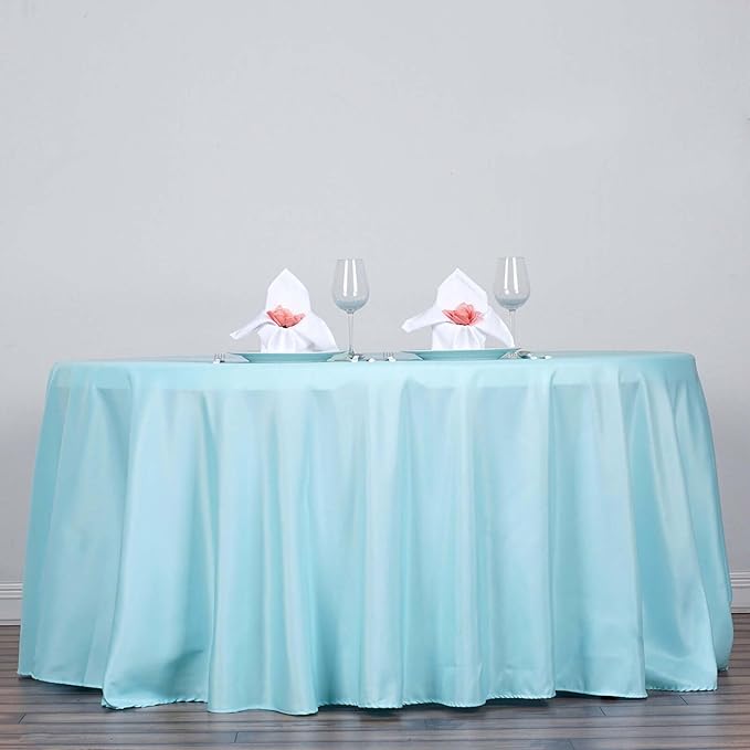 Efavormart Round Tablecloth, 120 Inch Stain & Wrinkle Resistant Washable Table Cloth, Decorative Polyester Fabric Table Cover for Banquet, Wedding, Dining - Light Blue