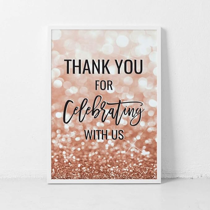 Andaz Press Extra Large Wedding Easel Board Party Sign, 12x18-inch, Glitzy Faux Rose Gold Glitter, Thank You for Celebrating With Us, 1-Pack