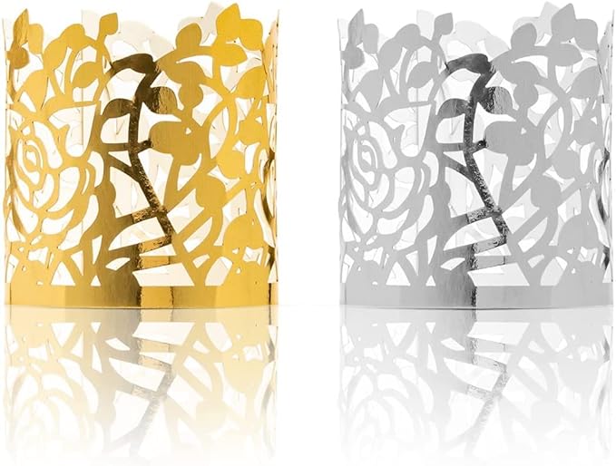 100pcs Disposable Rose Flower Paper Napkin Rings Laser Cut Foil Paper Napkin Holder, Leaf Vine Serviette Rings for Table Decoration,Christmas,Wedding,Party (Gold)