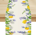 Floral Tulip Lavender Table Runner, Spring Watercolor Flower Plants Nature Butterfly Table Runner for Kitchen Dinner Living Room Home Party, 13x90 Inch