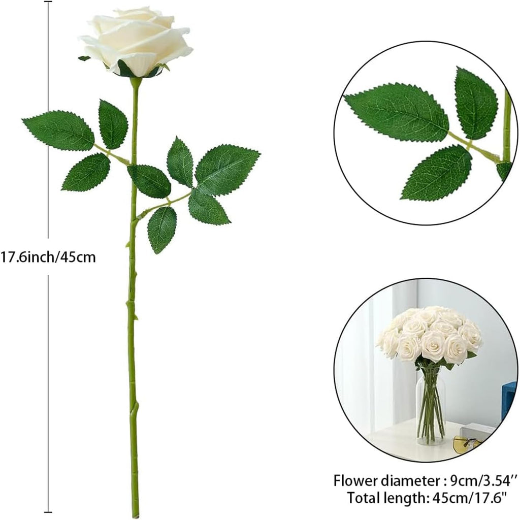 white rose artificial flowers bulk, ivory silk fake, side view