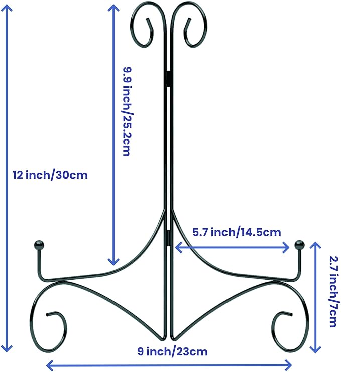 Iron Plate Stand for Display with Folding Design, Picture Stands for Tables, 12 Inch Large Easels for Displaying for Book, Art Piece, Photo and Platter, 12’’ Black, 2-Pack