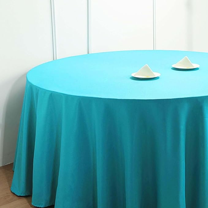 Efavormart Round Tablecloth, 132 Inch Stain & Wrinkle Resistant Washable Table Cloth, Decorative Polyester Fabric Table Cover for Banquet, Wedding, Dining- Turquoise