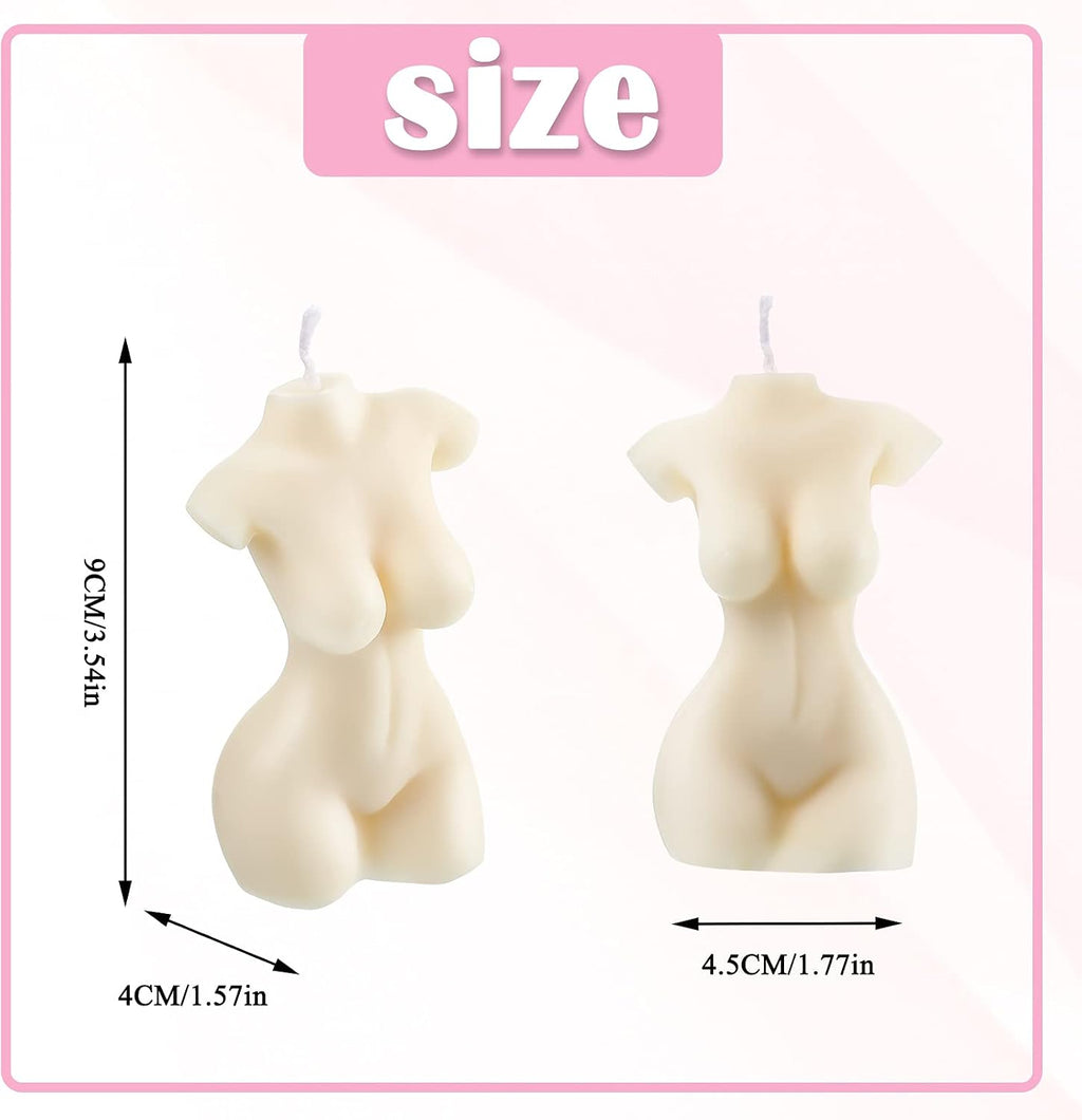 2 Pieces Female Body Shaped Soy Candle Woman Bust Candle Home Decoration for Christmas Bedroom Bathroom Aesthetic Decoration(White)