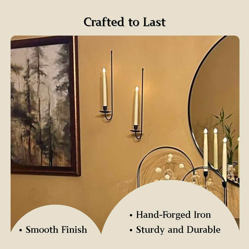 Batoslee Wall Candle Holder Set of 2, Black Metal Wall Mount Candle Sconces | Stylish Candlestick Holders, Modern Flameless Candle Stick Holder, Wall Decoration for Fireplace, and Christmas Decor