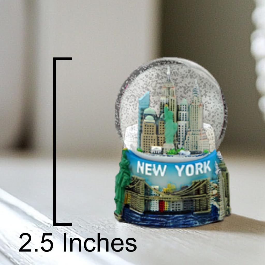 Mini New York City Snow Globe Featuring The NYC Skyline in This Souvenir Figurine with Statue of Liberty, 2.5" Tall (45mm)