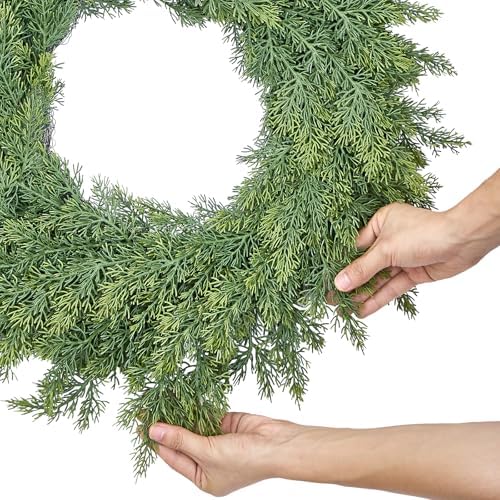 22 inch real touch cedar wreath, artificial greenery, package contents