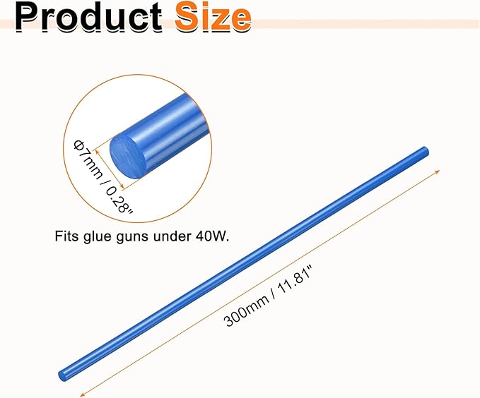 HARFINGTON 10pcs Hot Glue Sticks 0.28" Dia x 11.81" Long EVA Mini Hot Melt Adhesive Glue Stick for Hot Melt Gun Wood Plastic Glass Flowers Fabrics Foam, Blue
