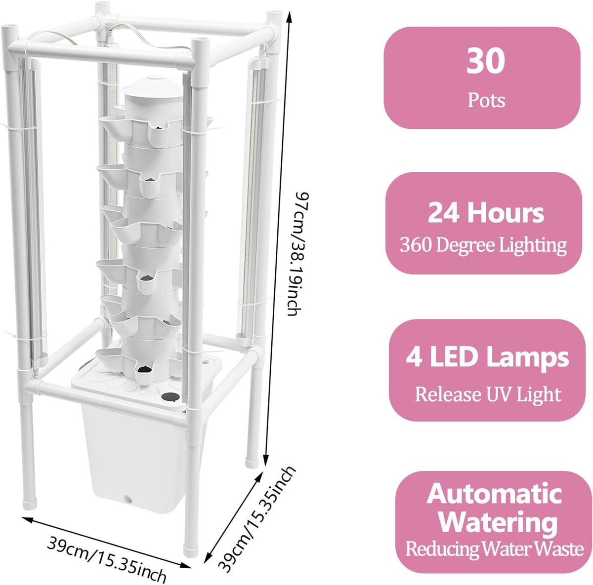 30-Plant Hydroponics Tower Vertical Growing System Kit, Indoor Garden Planter...