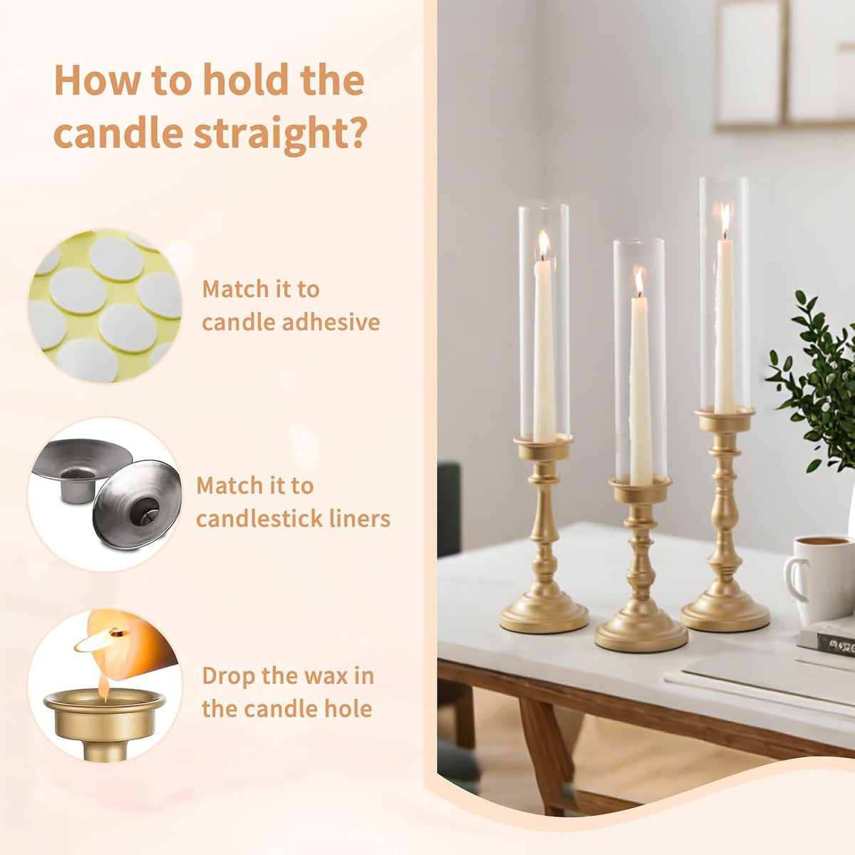 NUPTIO Hurricane Candle Holders, Set of 6 Gold Taper Holders with Glass