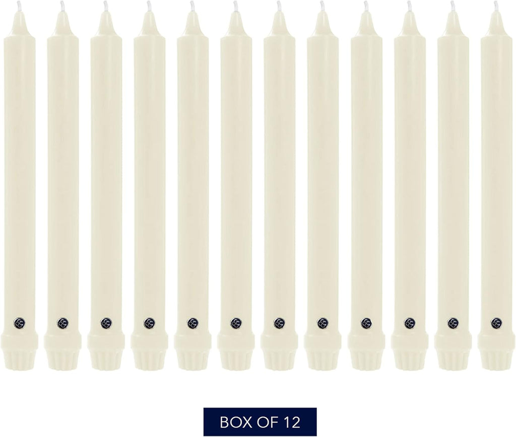 Colonial Candle Unscented Taper Candle, Classic Collection, Ivory, 10 In, Pack of 12 - Up to 8 Hours Burn