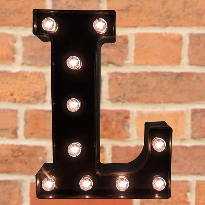 Pooqla Decorative LED Illuminated Letter Marquee Sign - Alphabet Marquee Letters with Lights for Wedding Birthday Party Christmas Night Light Lamp Home Bar Decoration L, Black