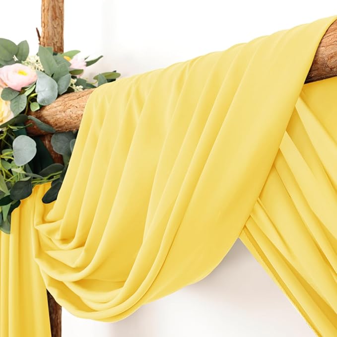 Wedding Arch Draping Fabric 1 Panel 30'' x 18FT Yellow Sheer Chiffon Arch Drapery for Photo Booth Bridal Shower Baby Shower Church Decor Newborn Photography Christening Outdoor Party