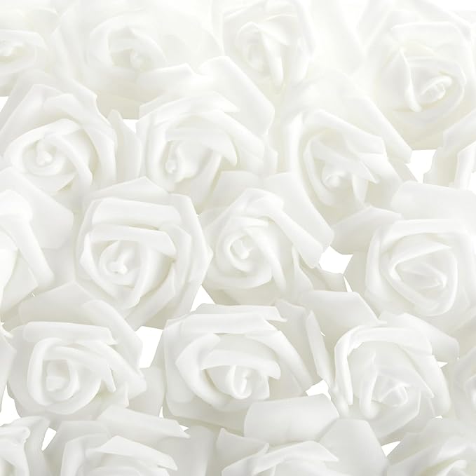 Juvale White Flowers Artificial Roses - Artificial Flowers for Wedding Decor & Centerpiece Table Decorations - 100-Pack, 3 in Diameter, White