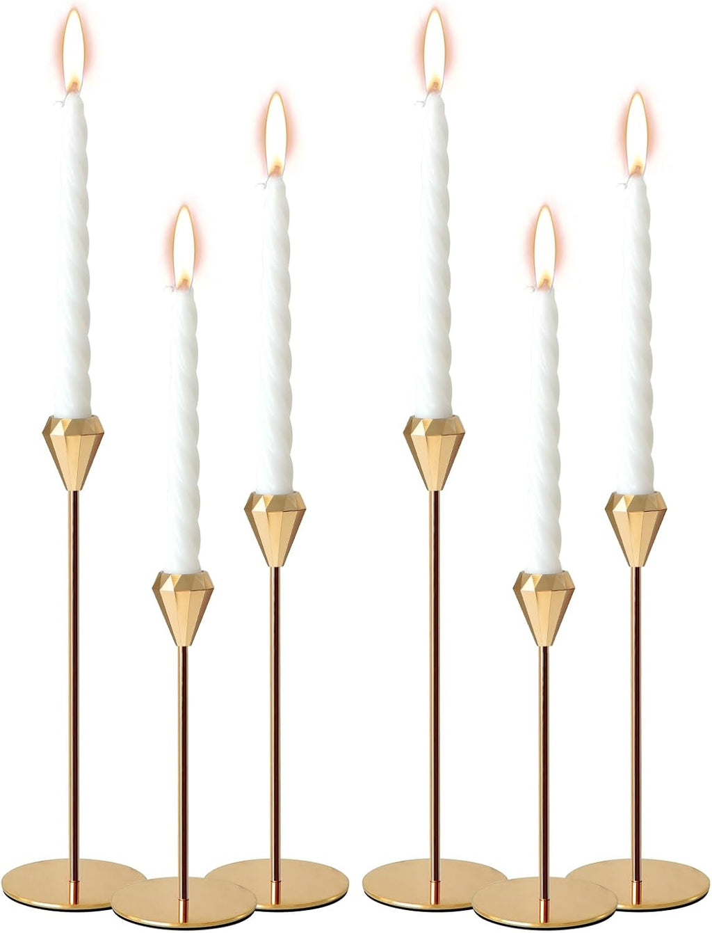 2 Sets 6 Pcs(Including Taper Candles) Rose Gold Metal Taper Candle Holders Candlestick Holders, Vintage Modern Decorative Centerpiece Candlestick