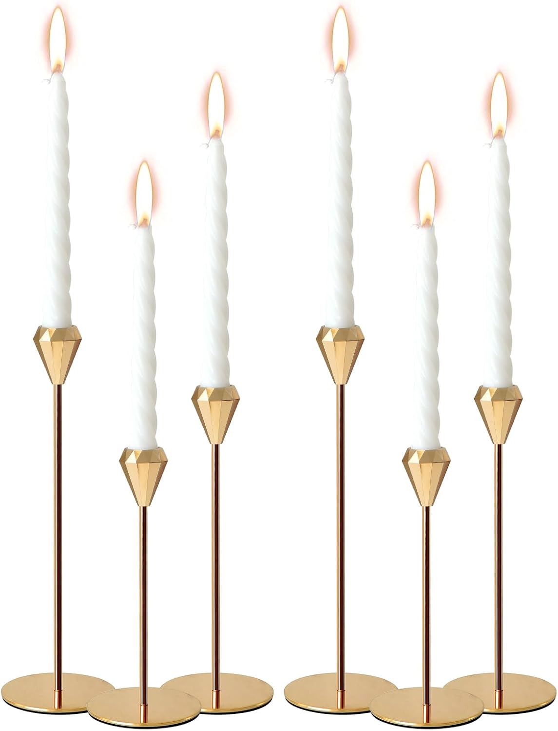 2 Sets 6 Pcs(Including Taper Candles) Rose Gold Metal Taper Candle Holders Candlestick Holders, Vintage Modern Decorative Centerpiece Candlestick