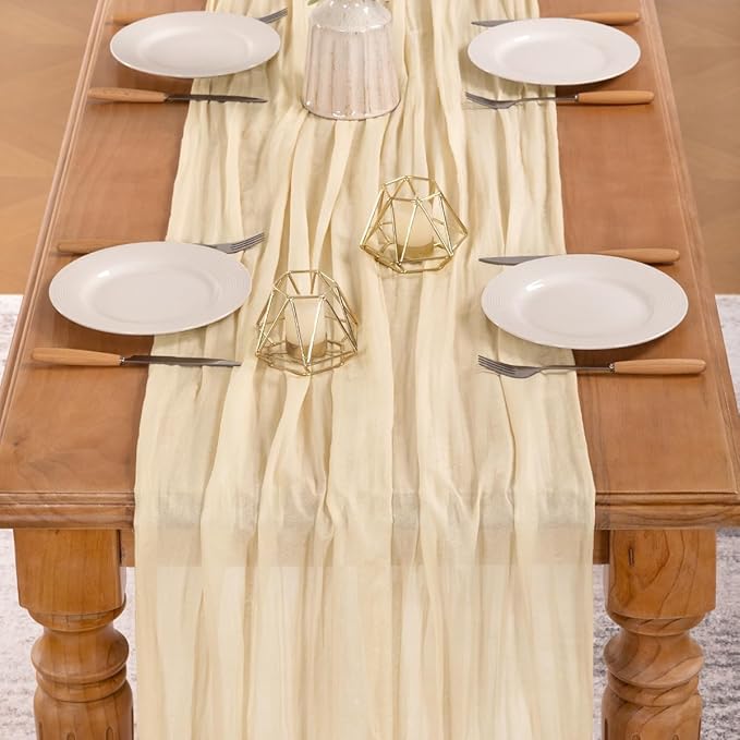 MLMW 6 Pack Beige Table Runner Cheesecloth Boho Gauze Rustic Cheese Cloth Table Runner 160 inch Sheer 13.3ft for Thanksgiving Wedding Party Baby Bridal Shower Birthday