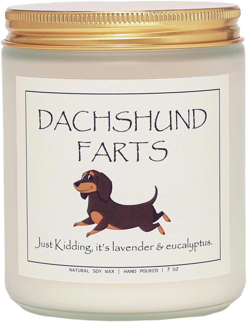 Funny Dachshund Gifts – 100% Soy Wax Scented Candle for Dachshund Lovers, Pet Safe Lavender & Eucalyptus, 50H Burn Time, Weiner Dog Gifts for Women, Unique Dachshund Decor – 7oz