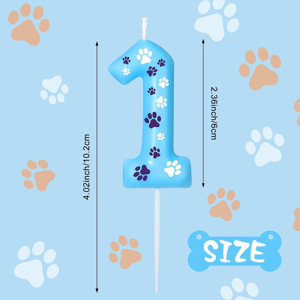 Threlaco Blue Dog Paw Birthday Number Candles Dog Paw Numeral Cake Topper Decorations for Kids Boy Girl Blue Birthday Decoration Party Supplies(Number 1)