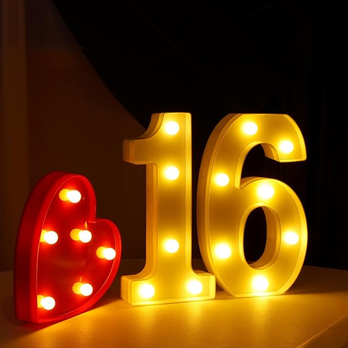 Decorative Led Light Up Numbers, 16th Birthday Decorations, Warm White Led Numbers Lights, Lighted Marquee Number Sign for Sweet 16th Party Decor