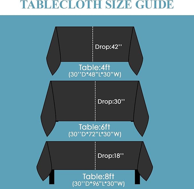 VidaFete Table Cloth 10 Pack 90 * 132inch Rectangle Tablecloth Polyester, Stain Wrinkle Resistant Polyester Dining Table Cover for Kitchen Dinning Party Wedding Rectangular Tabletop Decoration(Black)