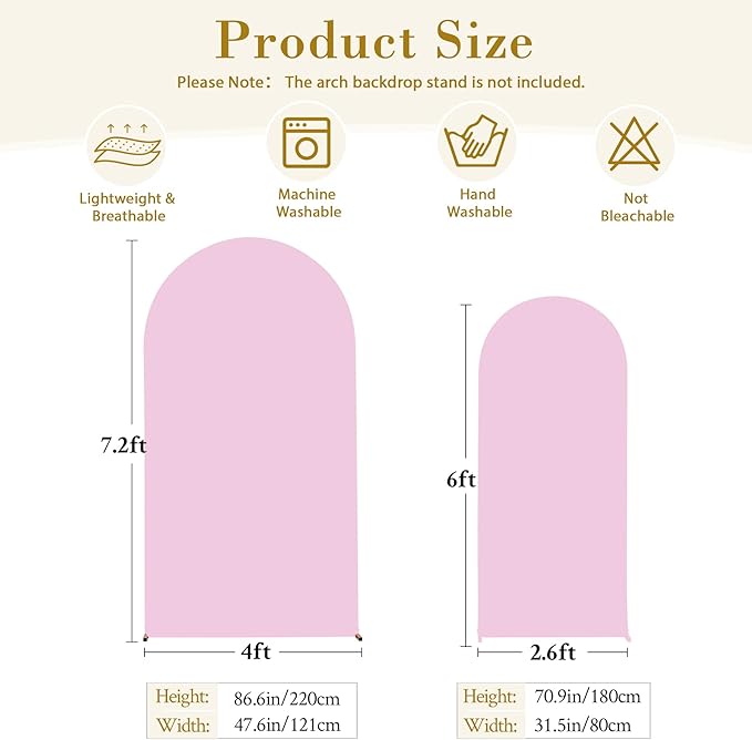 7.2FT 6FT Arch Backdrop Cover for Wedding, Set of 2 Stretchy Spandex Fitted Arch Stand Cover for Baby Shower, Birthday Party Decor, Chiara Backdrop Cover with Double-Sided Design(Pink)
