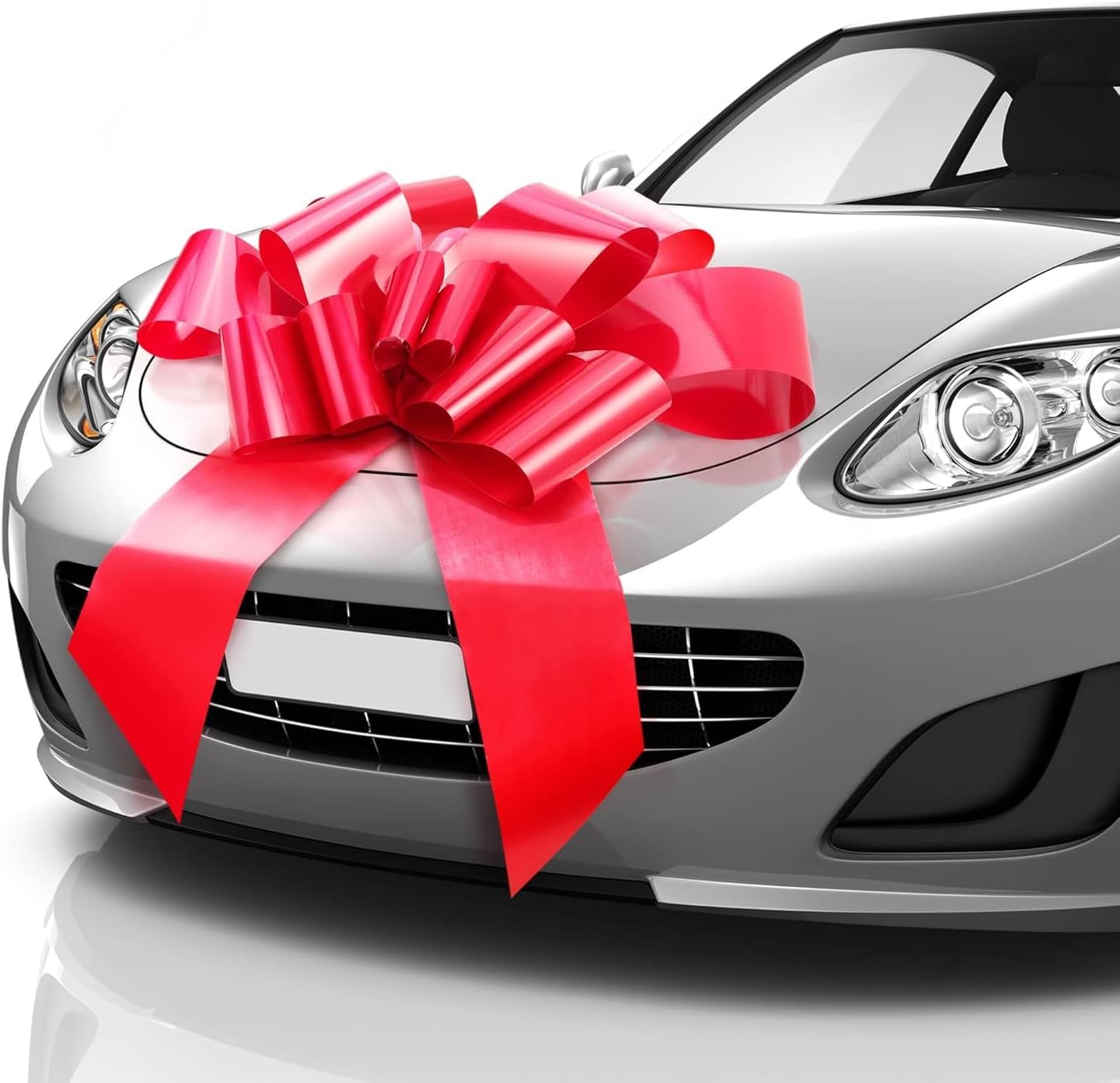 Mata1-USA - Huge Car Bow - Red, 30 Inch - Big Gift Wrapping Bow | Scratch-free giant-size bow for large gift decoration with 12 loops and 2 suction cups, arrives rolled, assembles in seconds.