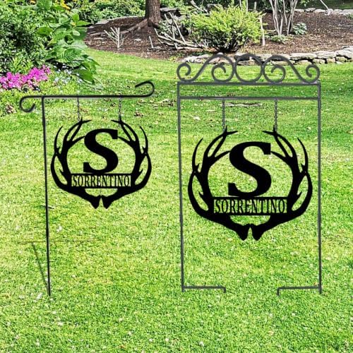 custom monogram antler yard sign metal acm deer, side view