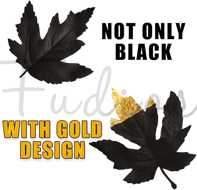 Fudios Halloween Black Branch Lights with Maple Leaves 120LED 32IN Battery Operated Thanksgiving Indoor Artificial Lighted Twig Branches with Timer Warm White and Orange Lights