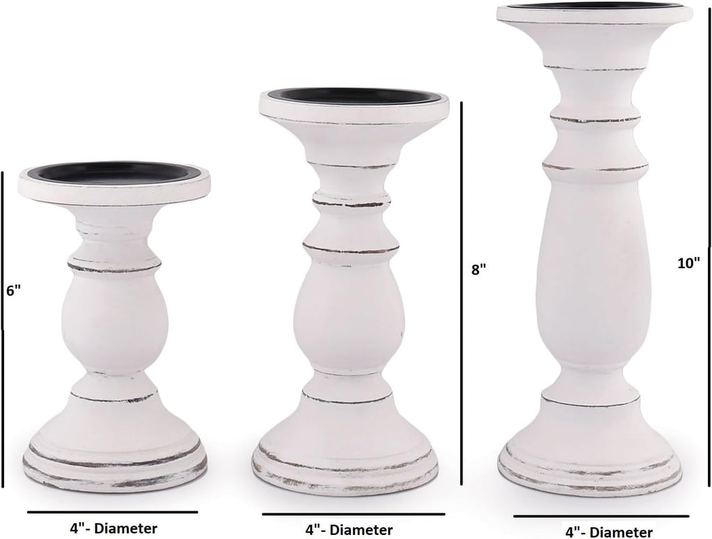 Samhita Set of 3 Wood Candle Holders – Hand Carved Decorative Candle Holder for Living Room or Table Centerpiece