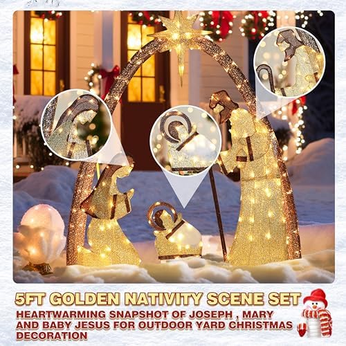 yardenaler 5ft lighted nativity scene set with 170 on a desk or shelf