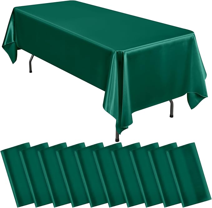 10 Packs Satin Tablecloth 57 x 108 Inch Dark Green Rectangular Table Cloth Silk Tablecloth Smooth Fabric Overlay Satin Table Cover Decoration for Wedding Party Banquet Events