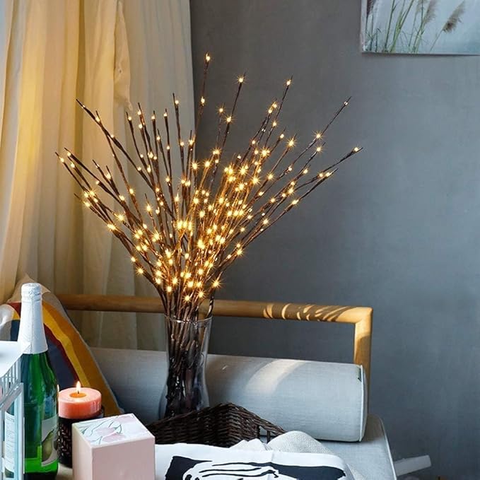 DK177 4 Pack Led Branch Light Battery Operated Lighted Branch Vase Filler Willow Tree Artificial Little Twig Power Brown 30 Inch 20 LED for Home Romantic Decoration, Warm White