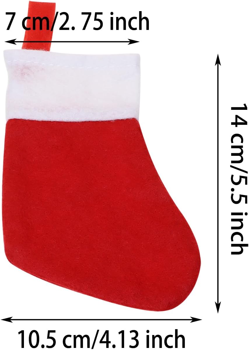 PENTA ANGEL Mini Christmas Stocking 12Pcs Red Snowflake Xmas Socks Knife Spoon Fork Pouch Bags for Thanksgiving New Year Party Silverware Holder Christmas Tree Fireplace Decoration (Classic, Red)
