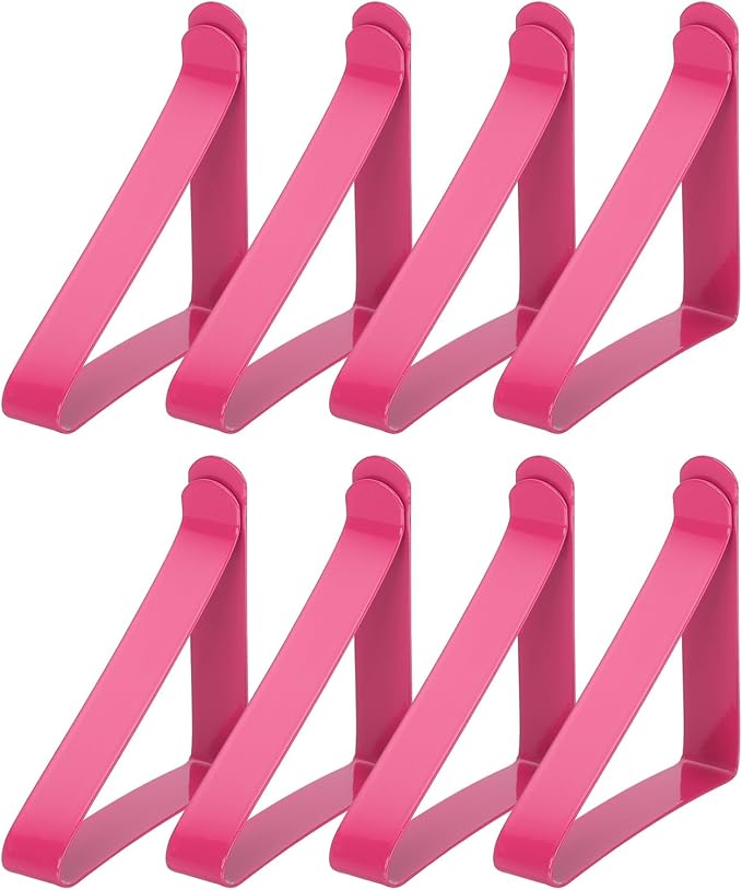 uxcell 8 Pack Tablecloth Clips, Stainless Steel Table Cloth Cover Clamps, 2.56" x 2.68" Windproof Holder Clips for Home Party Picnic Wedding Camping Dining Tables, Rose Red