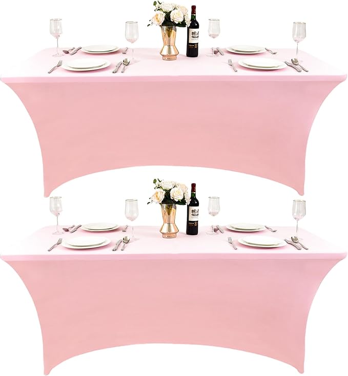 2-Pack 8ft Spandex Table Covers for Rectangle Folding Tables - Washable Elastic Tablecloth - Ultimate Fitted Table Protector for Birthday Parties, Trade Shows, Banquet