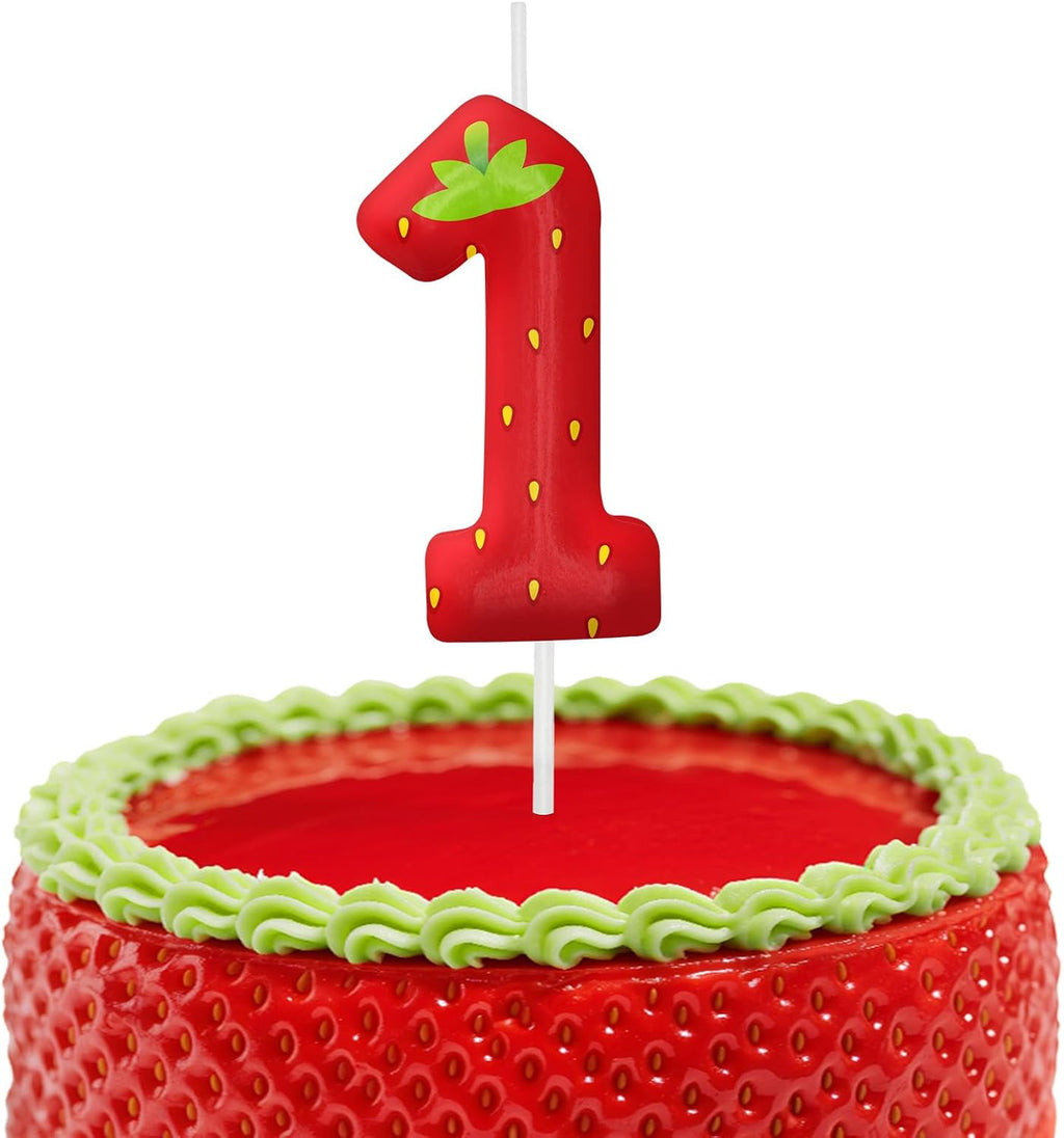 Strawberry Birthday Candles, 2.4 inch Cake Topper Decor, Number 1 Candles Birthday Decorations, Anniversary Party Cake Decorations Party Supplies