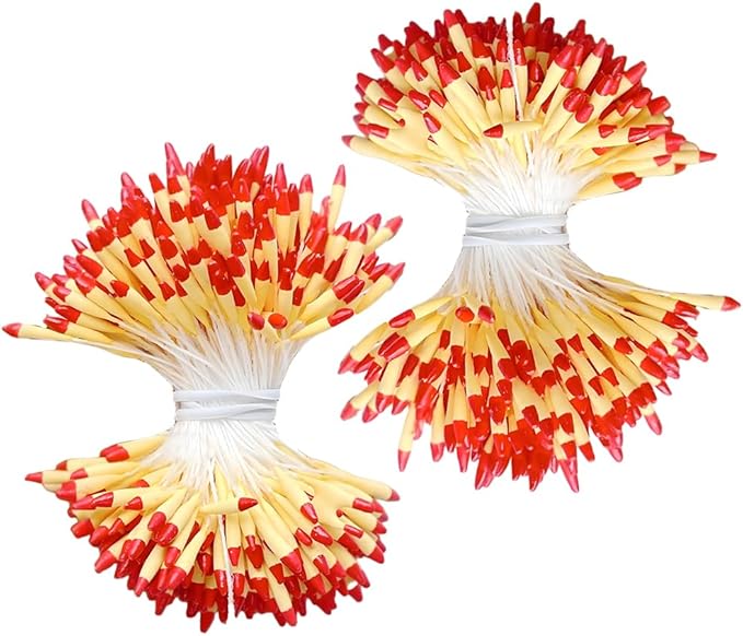 HAHIYO 700Pcs 2mm Yellow and Red Matte Double Head Flower Stamen Pistil for Flower Making Scrapbook Decoration Handmade Artificial Flowers Pistil Matt-Like Floral Stamens Flowers Pollen Stamen