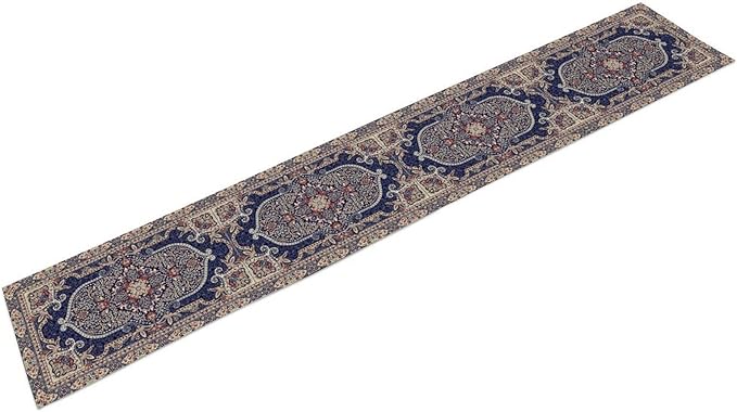 Vintage Boho Floral Table Runner, French Rustic Country Farmhouse Purple Golden Bohemia Flower Pattern for Home Kitchen Table Decor Dining Coffee Room Party Decor 13x108in