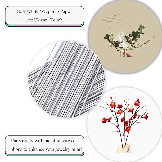 HAHIYO 22Gauge White Paper-Wrapped Metal Floral Wire 14 Inches(36cm), 70 Pack Flexible Paddle Wires Florist Wire Garden Wires for Craft Christmas Wreath Flower Arrangement Bouquet Wrapping Wedding DIY