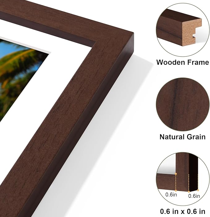 Vittanly 8x10 Collage Picture Frame, Displays 2Pcs 4x6 Pictures with Mat, Photo Frame for Wall Mounting or Table Top with Stand, Brown, 1 Pack