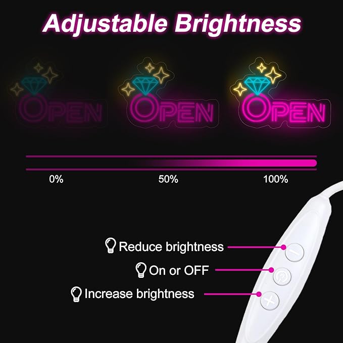 Diamond Open Indoor Neon Sign For Jewelry Store Custom Led Neon Sign Business Decor Store Decor Diamond LED Light Wall Art Decoration, 16.5"x11", Pink