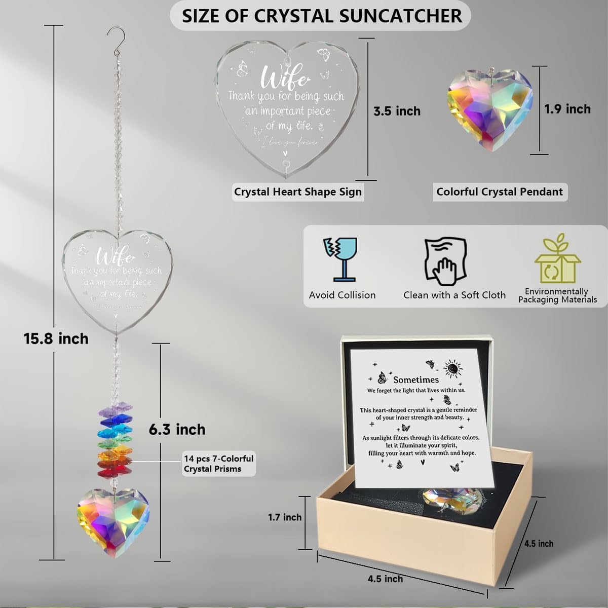 for Wife Valentines Day Gift, Crystal Suncatcher Romantic Birthday Anniversary Christmas to My Wife Gift from Husband for Window Hanging Ornament & Garden Home Decor